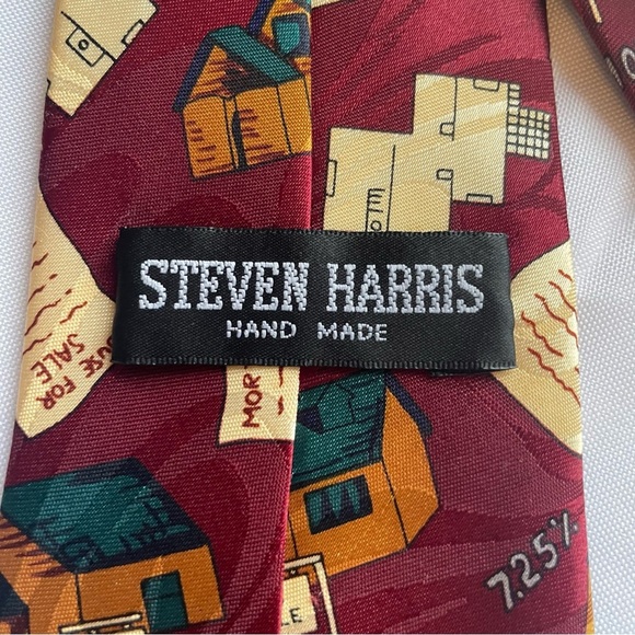 Steven Harris Handmade Vintage Men's Neck Tie Realtor Mortgage House for Sale - Picture 4 of 4
